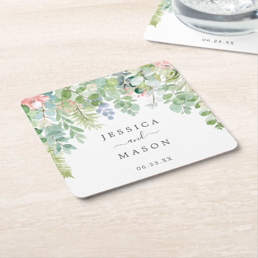 軟緑結婚のコースター スクエアペーパーコースター (アングル)