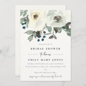 軟質アイボリー白色フローラ水彩ブライダルシャワー 招待状 (正面/裏面)