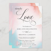 *～*軟質抽象芸術水色コーラルアクア結婚ズ 招待状 (正面/裏面)