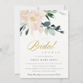 軟質赤面フローラ金ゴールド水彩ブライダルシャワー 招待状 (正面)