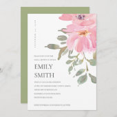 軟質赤面水色フローラブライダルシャワー招待状 サンキューカード (正面/裏面)