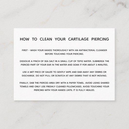 軟骨穿刺のためのアフターケアの指示 名刺 (正面)