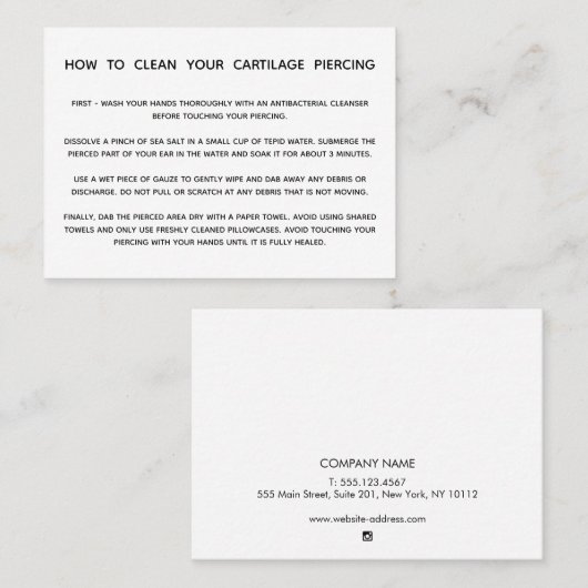軟骨穿刺のためのアフターケアの指示 名刺 (正面/裏面)