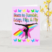 転かわいらし落する体操少女 カード (黄色い花)