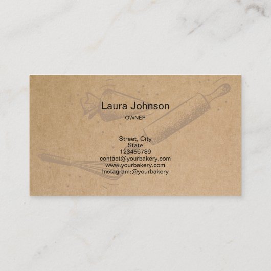 転がのピン&ウィスクカップケーキベーカリークラフト紙 名刺 (裏面)