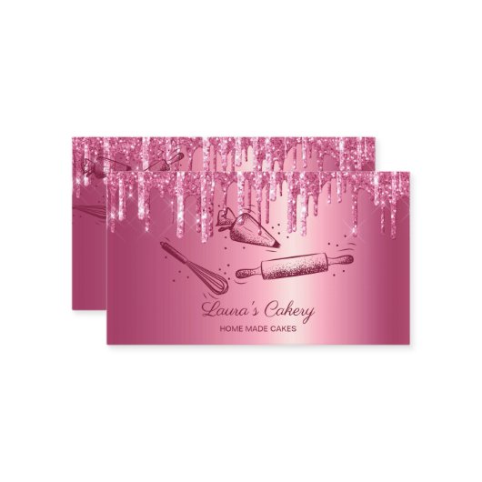 転がのピン&ウィスクカップケーキベーカリードリップピンク 名刺 (正面/裏面インサイチュ)