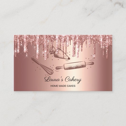 転がのピン&ウィスクカップケーキベーカリードリップ金ゴールド 名刺 (正面)