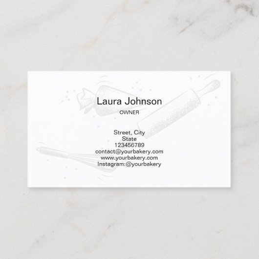 転がのピン&ウィスクカップケーキベーカリー白黒 名刺 (裏面)