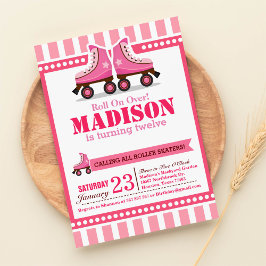 転がよ！ピンクローラスケートスポーツ誕生日 招待状