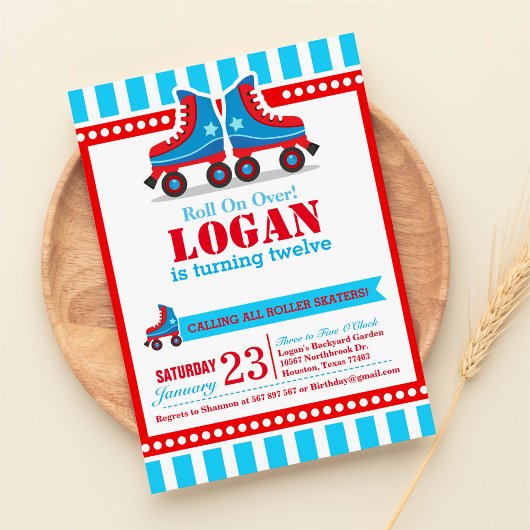 転がよ!ブルーローラスケートスポーツ誕生日 招待状