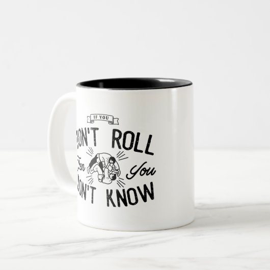 転がらなければ、|のコーヒー・マグを知っていません ツートーンマグカップ (正面左)