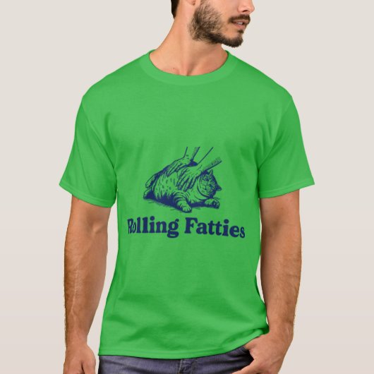 転がるデブ猫が面白い Tシャツ (正面)