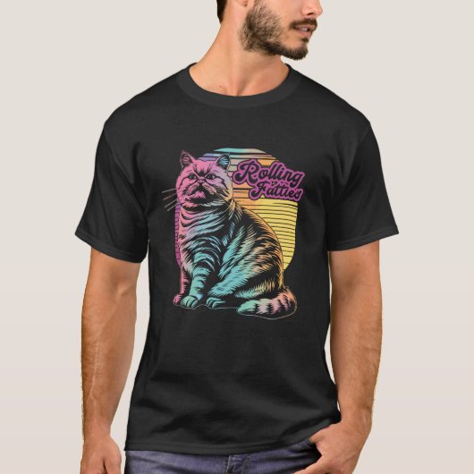 転がるデブ猫のユーモア・ミーム Tシャツ (正面)