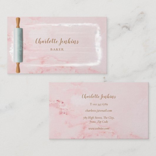 転がズピンベイカーパティスリーエレガントピンク大理石 名刺 (正面/裏面)