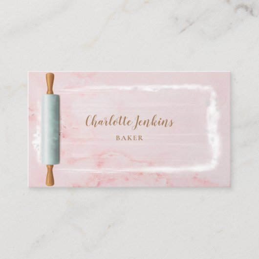 転がズピンベイカーパティスリーエレガントピンク大理石 名刺 (正面)