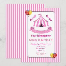 転が上！転が上！サーカスバースデーパーティーピンク 招待状