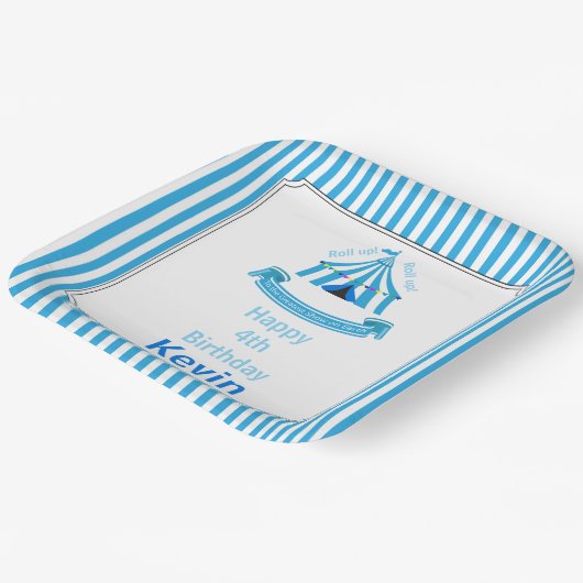 転が上！転が上！サーカスバースデーパーティーブルー ペーパープレート (傾斜あり)