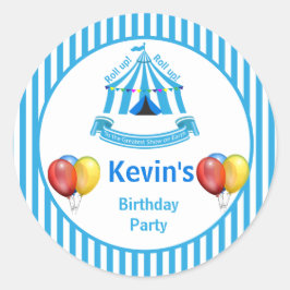 転が上！転が上！サーカスバースデーパーティーブルー ラウンドシール
