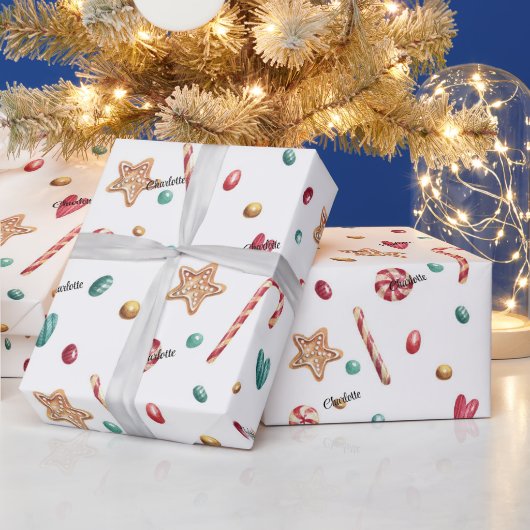 転が名前Whimsy Holiday Candy Pattern ラッピングペーパー (クリスマス)