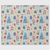 転が、Name Holiday Animals Red-Blue Whimsy Pattern ラッピングペーパー (フラット)