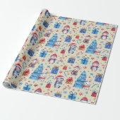 転が、Name Holiday Animals Red-Blue Whimsy Pattern ラッピングペーパー (アンロールド)