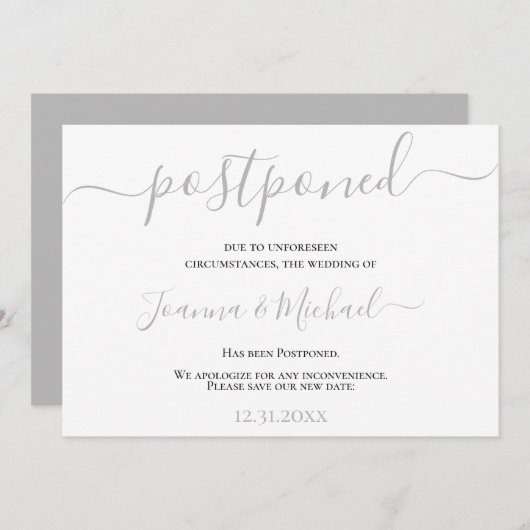 転モダンエレガント延した計画の結婚変更 招待状 (正面/裏面)