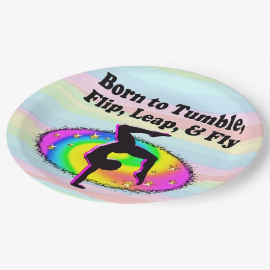 転倒して転倒する体操少女 ペーパープレート (アングル)