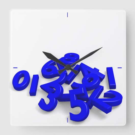 転倒数字ウォールクロック スクエア壁時計 (正面)