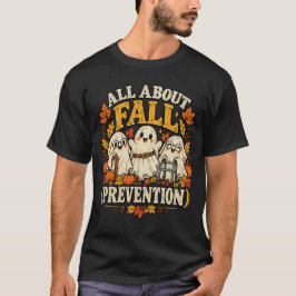 転倒防止についてなんでも語る おもしろ ガイコツ ハロウィン Tシャツ