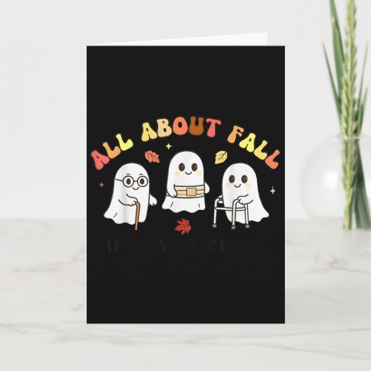転倒防止のすべて ゴースト ハロウィンデザインTシャツ カード (正面)