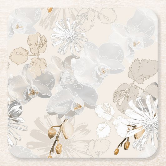 軽いクリームに白いラン スクエアペーパーコースター (正面)