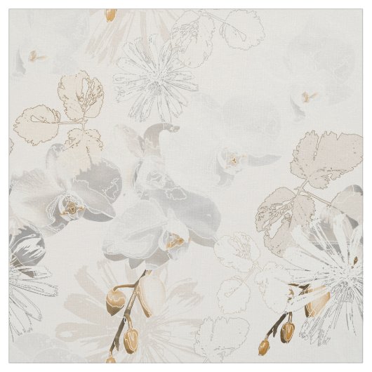 軽いクリームに白いラン ファブリック (見本)