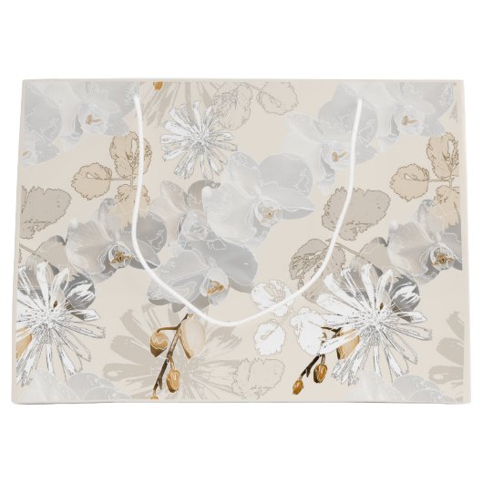 軽いクリームに白いラン ラージペーパーバッグ (正面)
