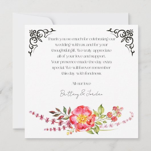 軽いゴシック様式の骨格結婚の手のサンキューカード 招待状 (裏面)