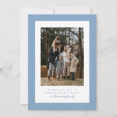 軽いシンプル青のツイードのフレームのクリスマス写真 シーズンカード (正面)