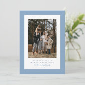 軽いシンプル青のツイードのフレームのクリスマス写真 シーズンカード (スタンド正面)