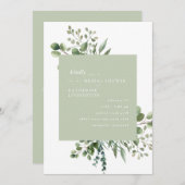 軽いセージの葉ブライダルシャワー招待 招待状 (正面/裏面)