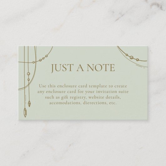 軽いセージ緑のボホビーズドレープ結婚ド エンクロージャーカード (正面)
