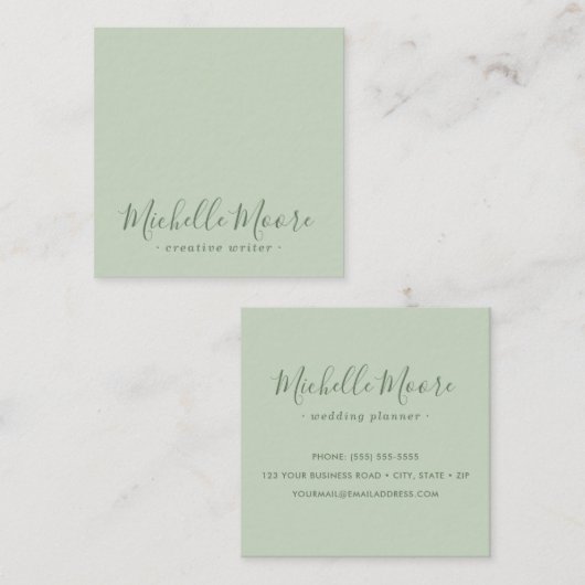 軽いセージ·グリーンのミニマリエレガントストプロフェッショナル スクエア名刺 (正面/裏面)