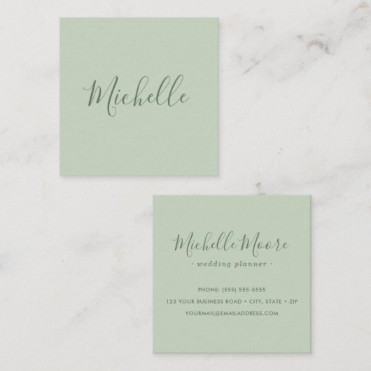 軽いセージ·グリーンのミニマリフェミニンスト スクエア名刺 (正面/裏面)
