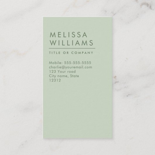 軽いセージ·グリーン·ミニマモダンリストの縦横 名刺 (裏面)