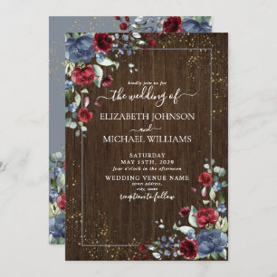 軽いダス素朴ティブルーバーガンディウッドフローラ 招待状