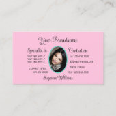 軽いティール(緑がかった色)かわいいピンクのハートとモノグラムと写真 名刺 (裏面)
