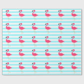 軽いティール（緑がかった色）のピンクのフラミンゴは縞で飾ります ラッピングペーパー (フラット)