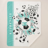 軽いティール（緑がかった色）サッカーボールが女の子スポーツルームをスター シェルパブランケット (正面)