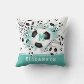 軽いティール(緑がかった色)女子スポーツルームサッカーボール クッション (裏面)