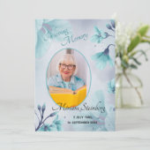 軽いティール(緑がかった色)青い花の愛のメモリーフォトカード (スタンド正面)