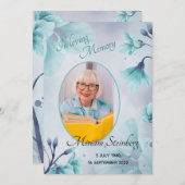 軽いティール(緑がかった色)青い花の愛のメモリーフォトカード (正面/裏面)