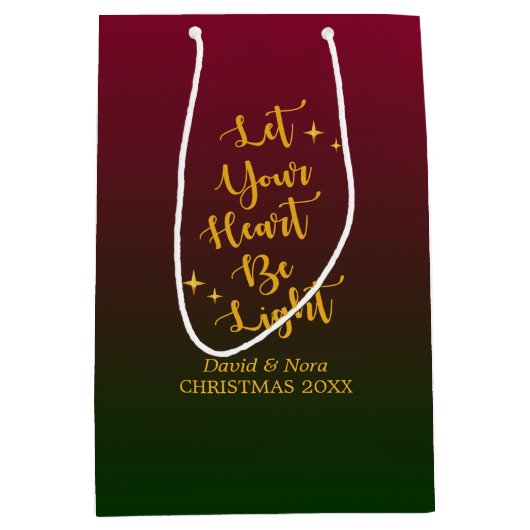 軽いハートのグラデーションでパーソナライズなクリスマス ミディアムペーパーバッグ (正面)