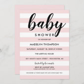 軽いピモダンンクのストライプの女の子シャワー 招待状 (正面/裏面)